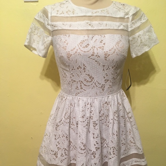 aqua white lace dress